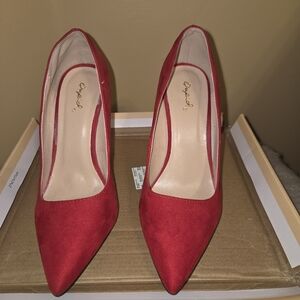 Qupid Red Suede Heels